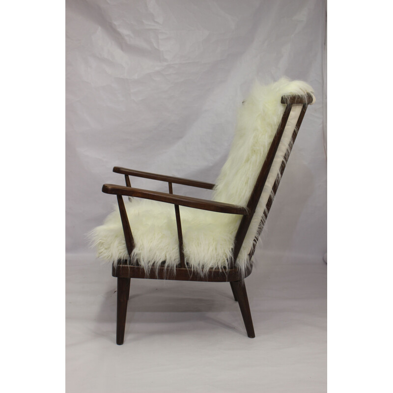 Baumann's fan-style vintage armchair in fur, 1960s