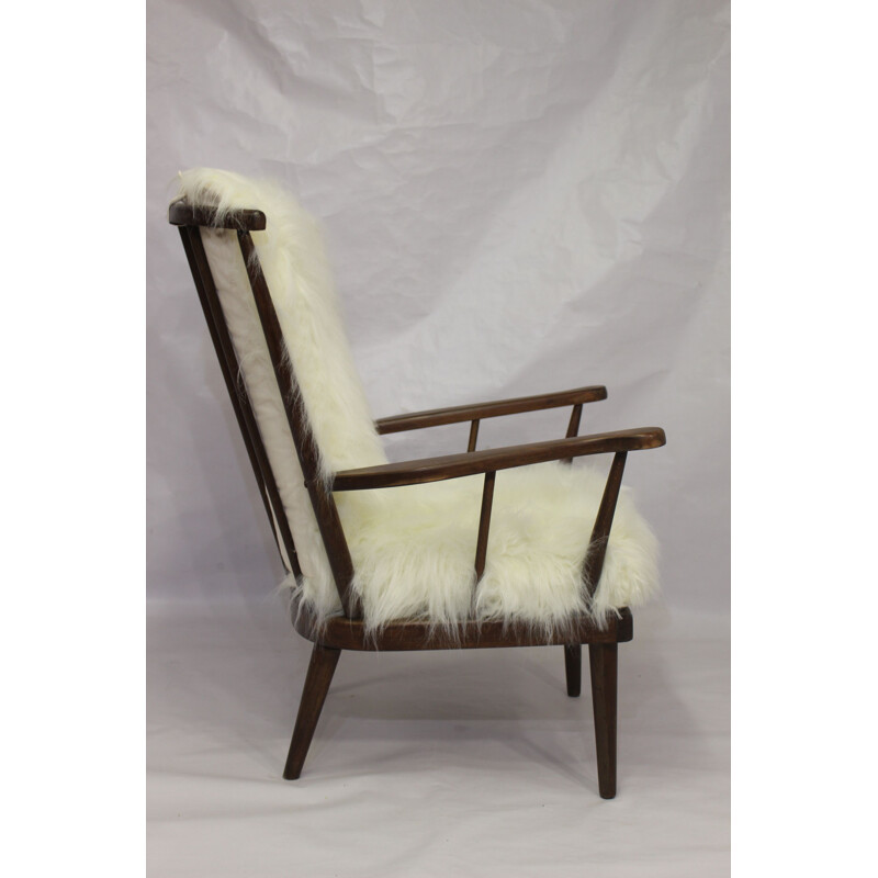 Baumann's fan-style vintage armchair in fur, 1960s