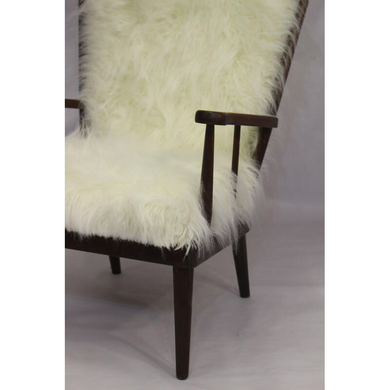 Baumann's fan-style vintage armchair in fur, 1960s