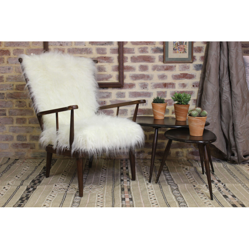 Baumann's fan-style vintage armchair in fur, 1960s