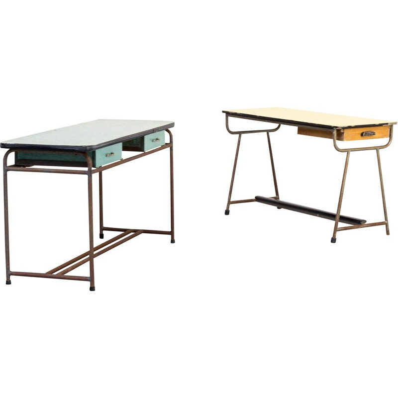 Set of 2 vintage industrial children's writing desk, 1960s