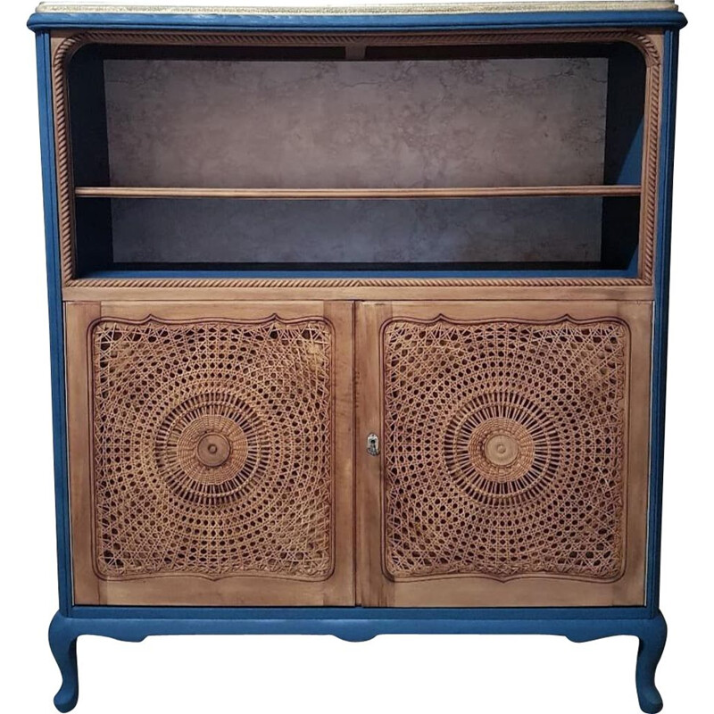 Vintage buffet in oil blue wood and can doors