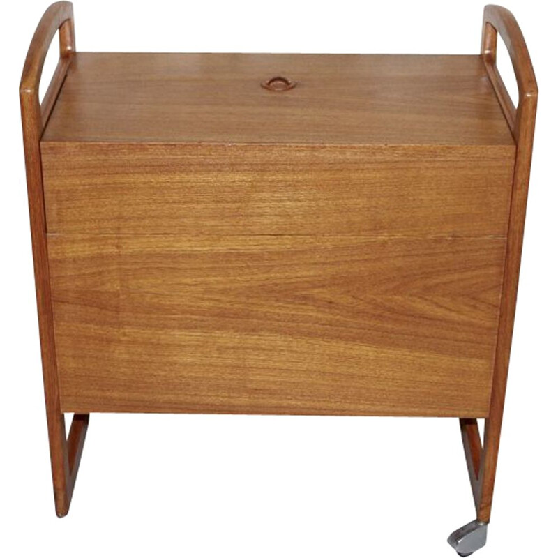 Vintage Scandinavian  teak trolley bar on roulette, 1960