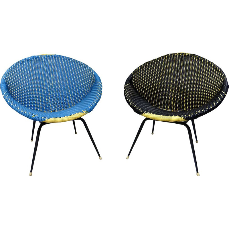 Set of 2 colourful vintage armchairs, 1960s