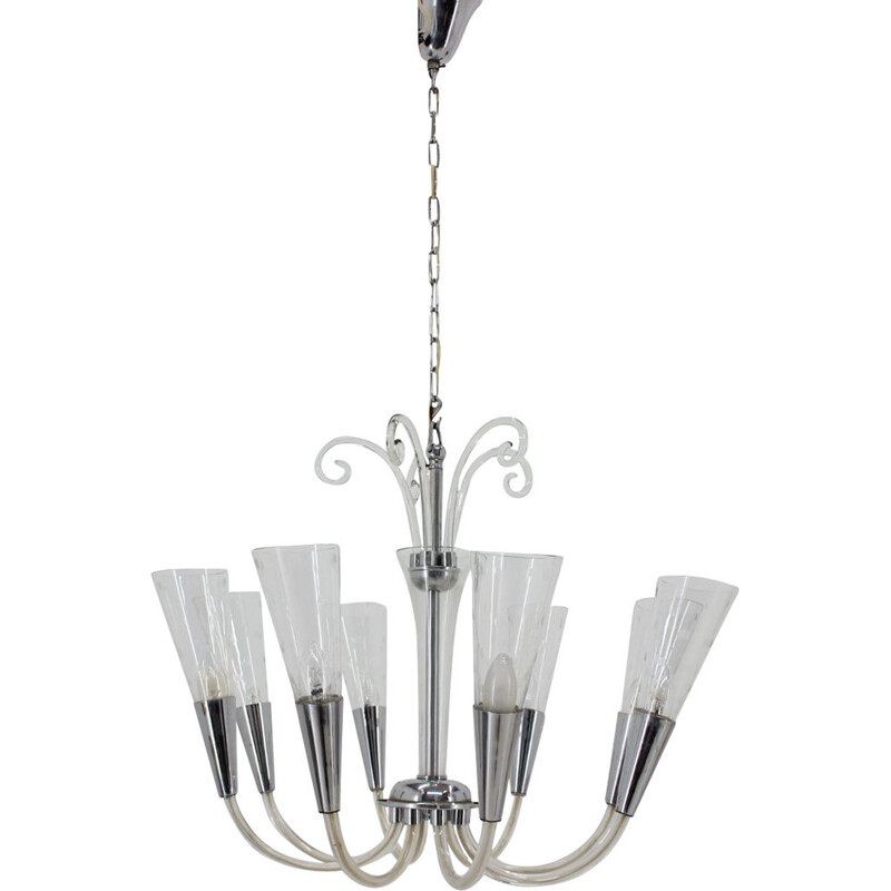 Vintage glass art deco Chandelier,Czechoslovakia 1940