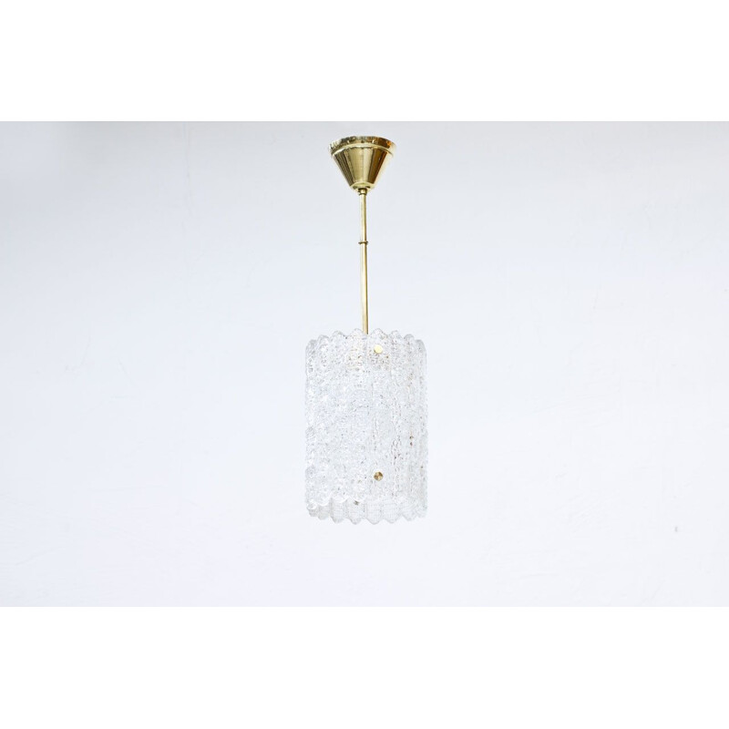 Vintage Swedish glass and brass pendant lamp by Carl Fagerlund for Orrefors, 1960