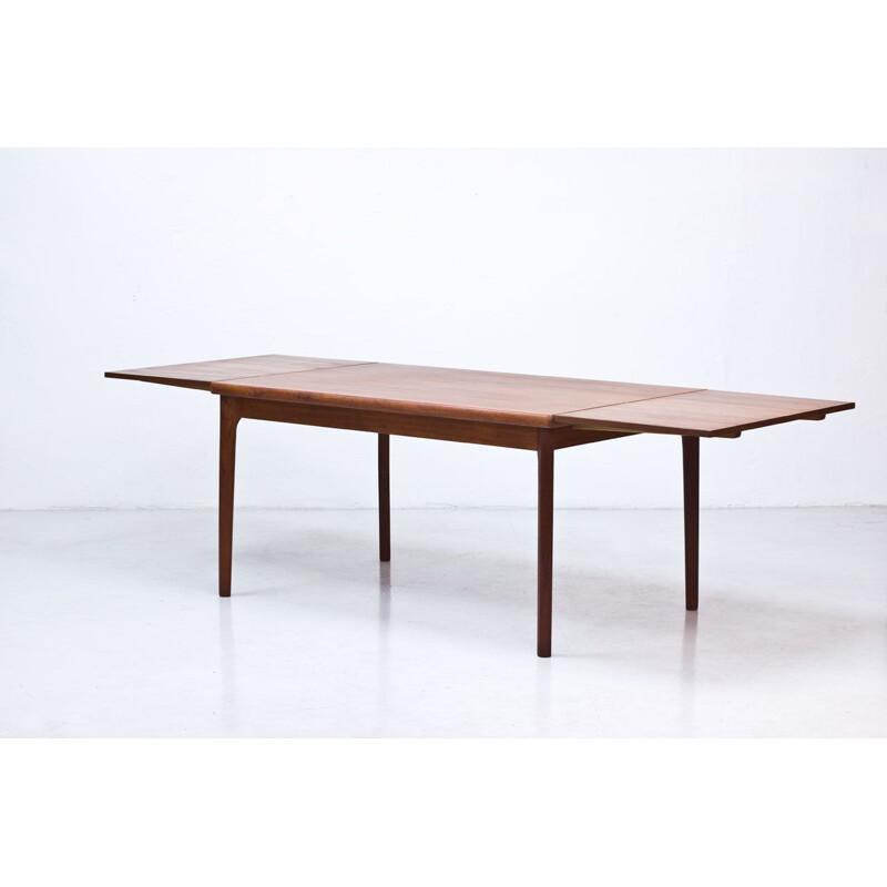 Extendable teak vintage dining table by Henning Kjærnulf for AM Mobler, Denmark, 1960s