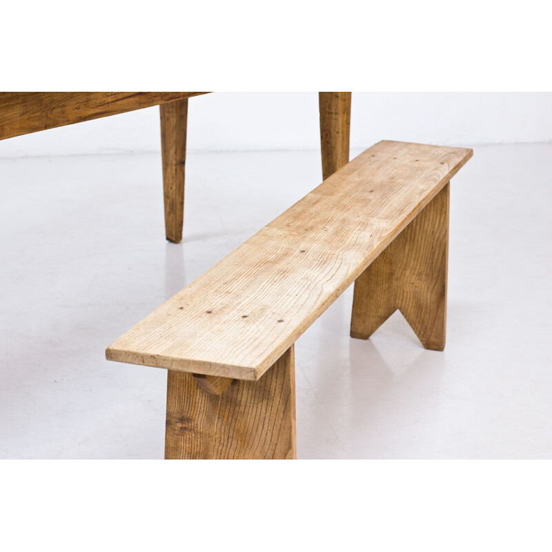 Rustic oak french vintage Bench, 1940s