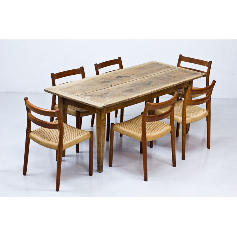 French vintage farmhouse dining table, 1940s