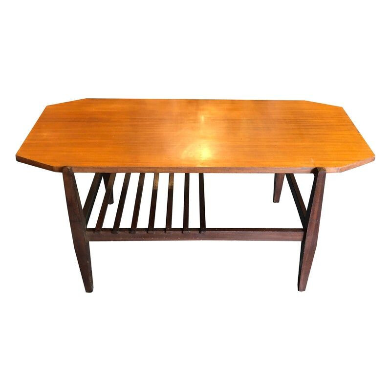 Table basse vintage italienne octogonale en bois, 1960