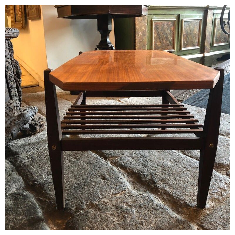 Vintage Italian octagonal wood coffee table, 1960