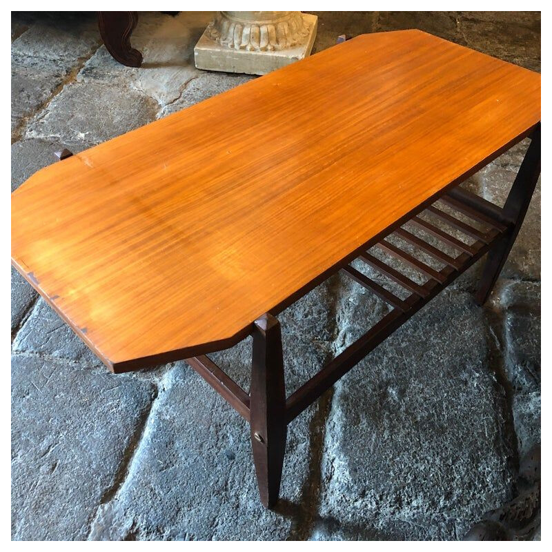 Tavolino ottagonale italiano d'epoca in legno, 1960