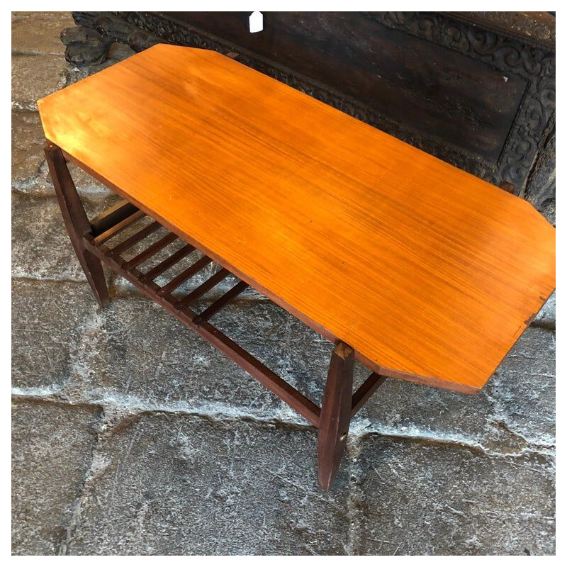 Table basse vintage italienne octogonale en bois, 1960