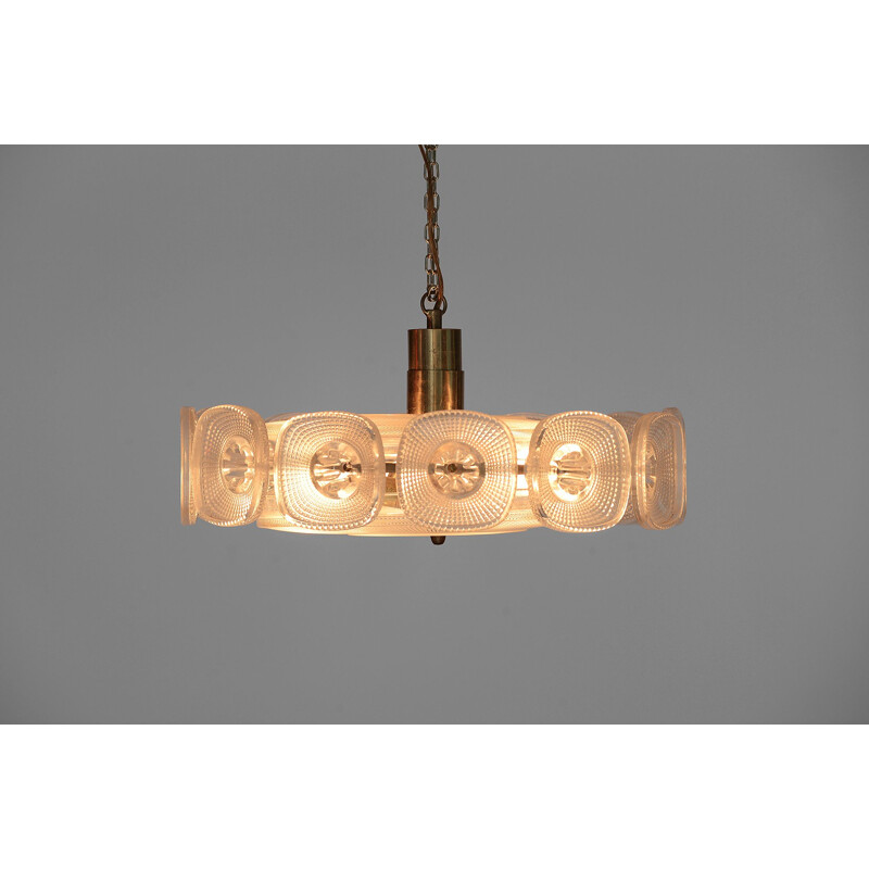 Brass and glass vintage pendant light by Carl Fagerlund for Orrefors, Sweden, 1960s