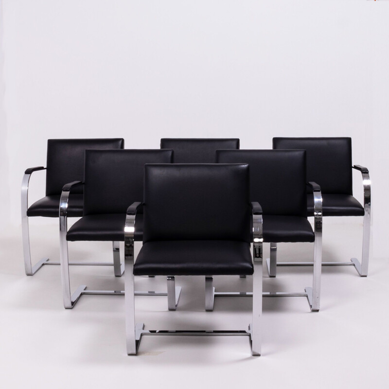 Set of 6 vintage black chairs by Mies van der Rohe,  Knoll