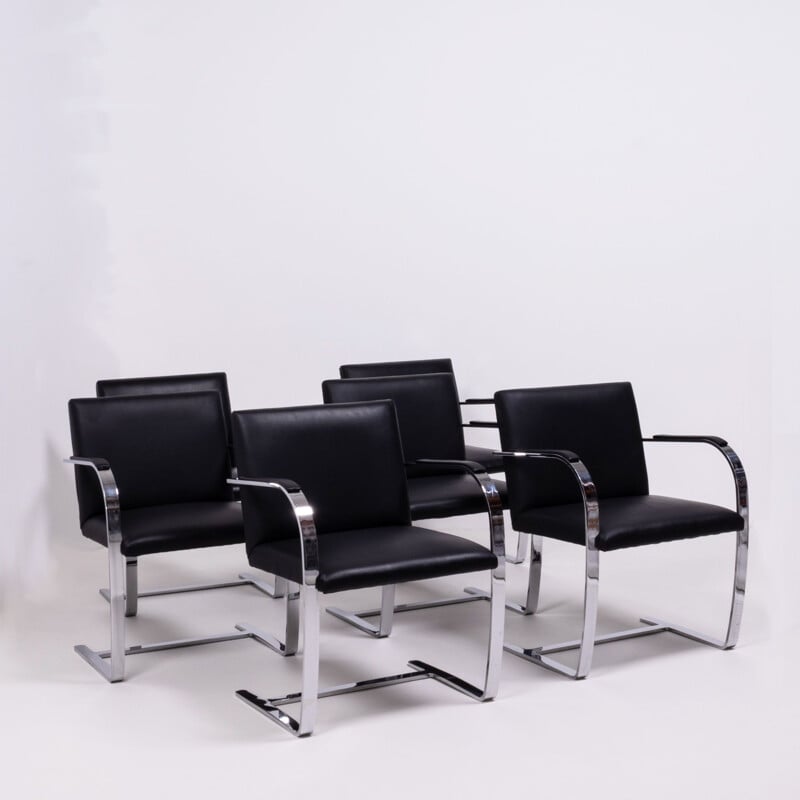 Set of 6 vintage black chairs by Mies van der Rohe,  Knoll