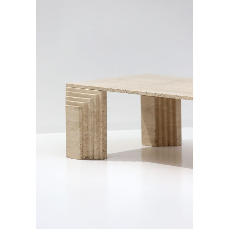 Vintage travertine coffee table, architectural design, 1970s