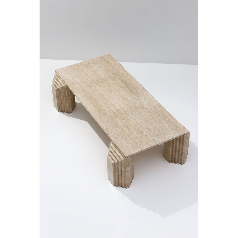 Vintage travertine coffee table, architectural design, 1970s