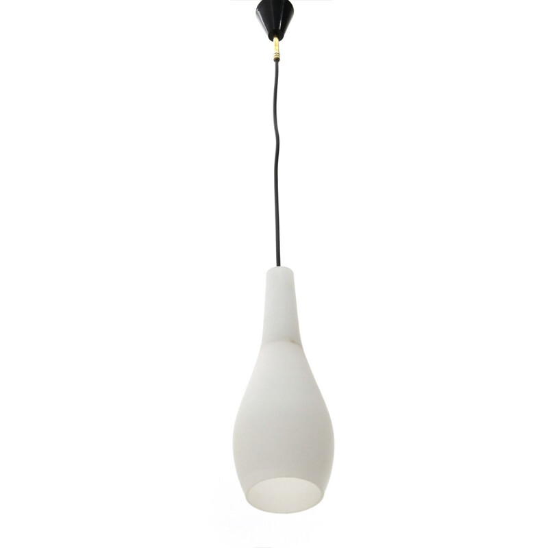 Vintage white glass pendant lamp, Italy, 1950s