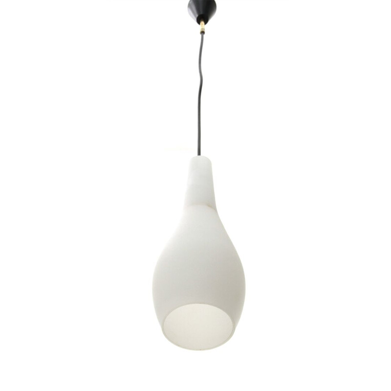 Vintage white glass pendant lamp, Italy, 1950s