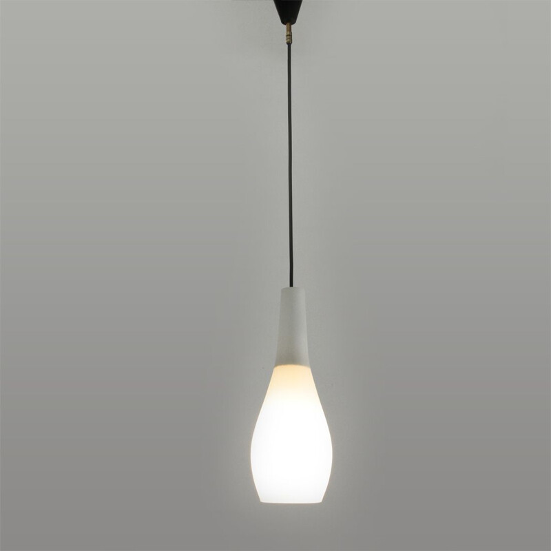 Vintage white glass pendant lamp, Italy, 1950s