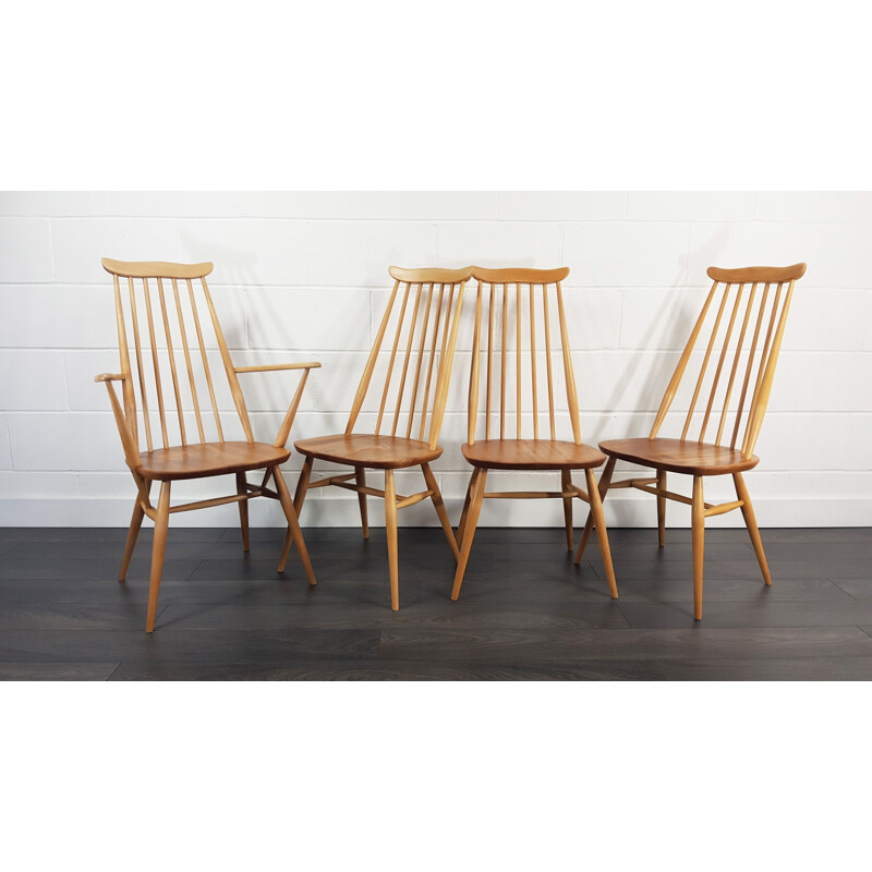 Set of 4 vintage Goldsmith elm and beech dining chairs, by Lucian Ercolani for Ercol, 1960s