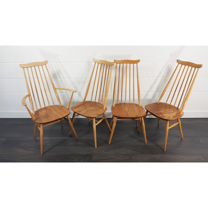 Set of 4 vintage Goldsmith elm and beech dining chairs, by Lucian Ercolani for Ercol, 1960s