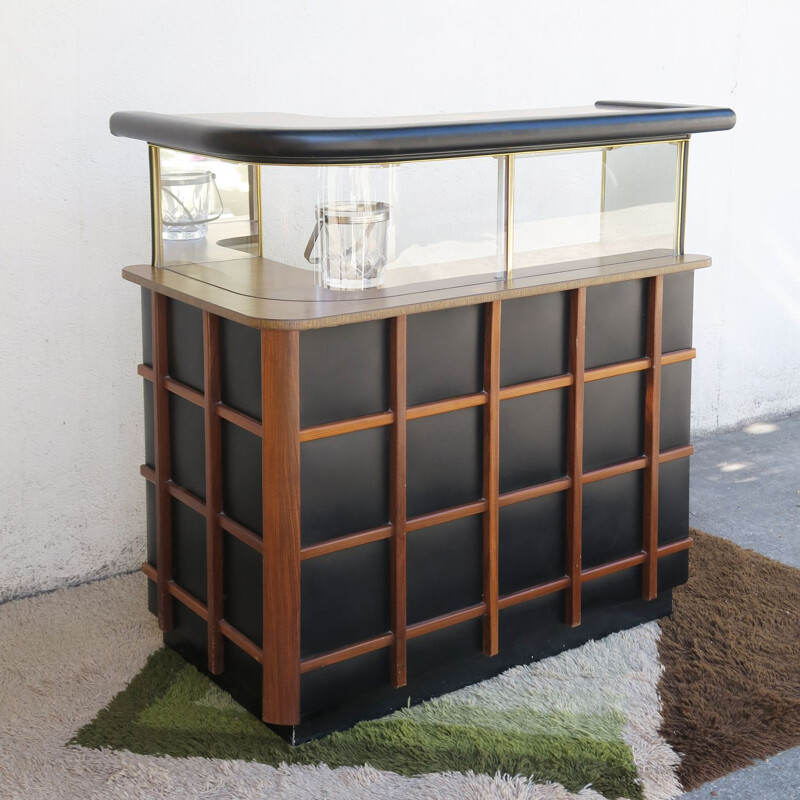 Vintage bar in leatherette and wood, 1950-60s