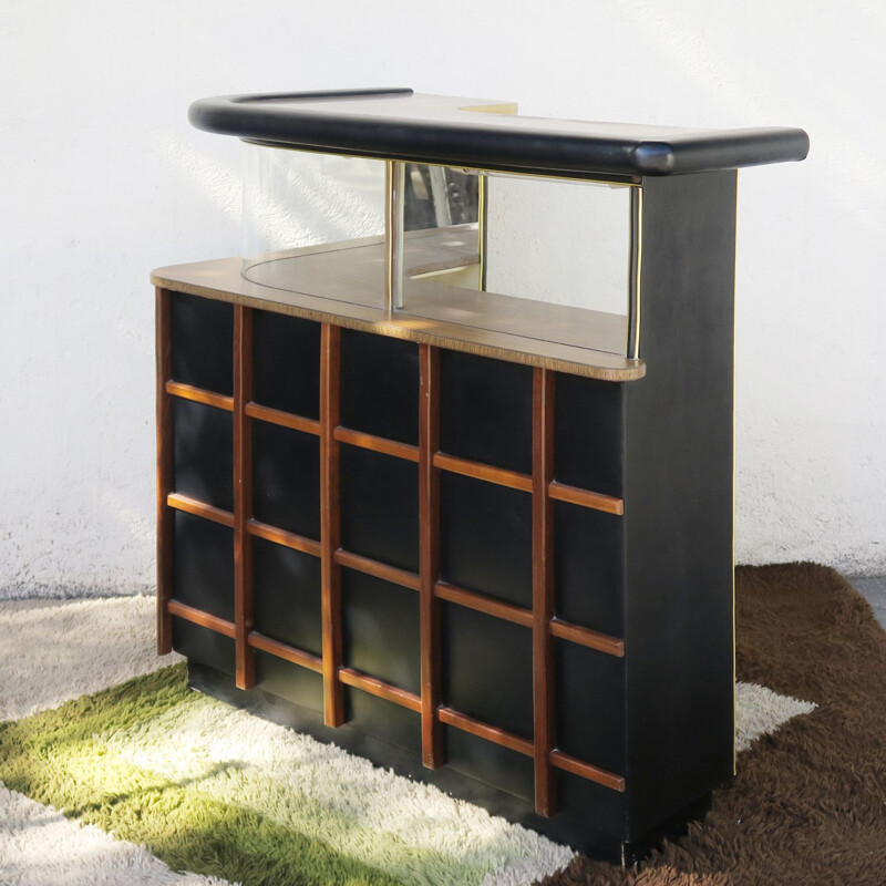Vintage bar in leatherette and wood, 1950-60s