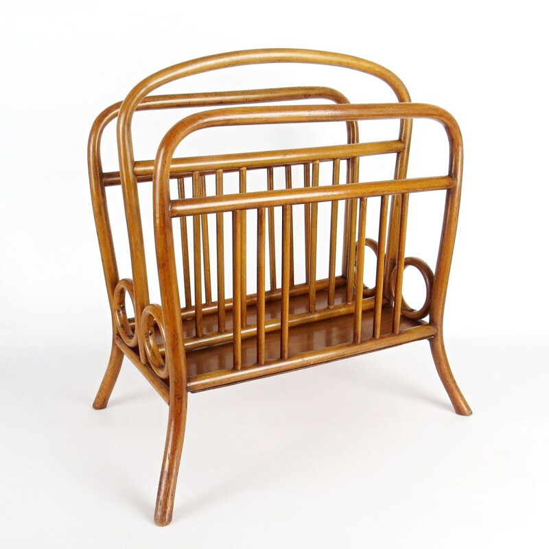 Vintage magazine rack made of light wood, Czechoslovakia