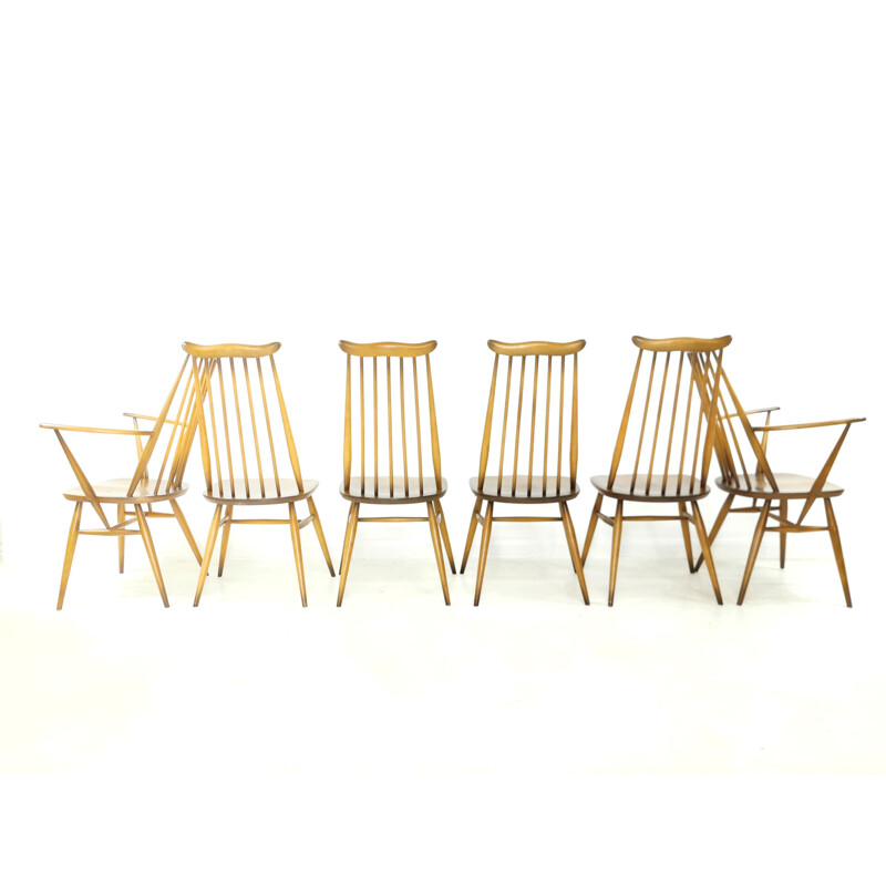 Ensemble de 6 chaises à repas Ercol vintage, 1980