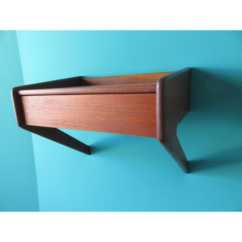 Vintage teak wall bedside table, Denmark, 1960s