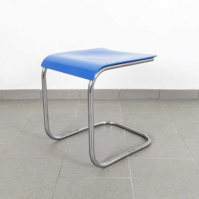 Vintage blue stool, bauhaus style, 1930