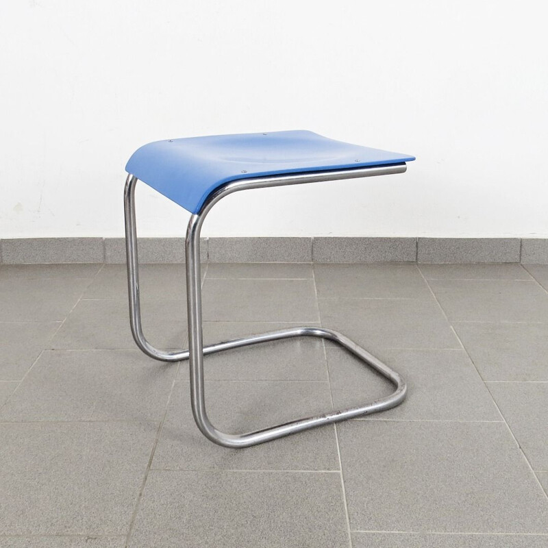 Vintage blue stool, bauhaus style, 1930