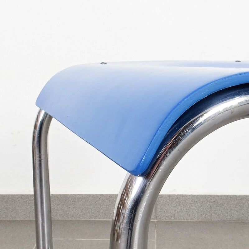 Vintage blue stool, bauhaus style, 1930