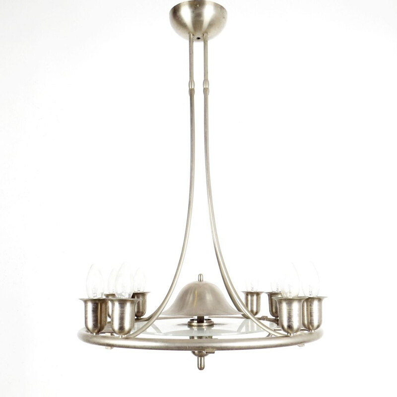 Vintage chromed and glass Chandelier 1930s