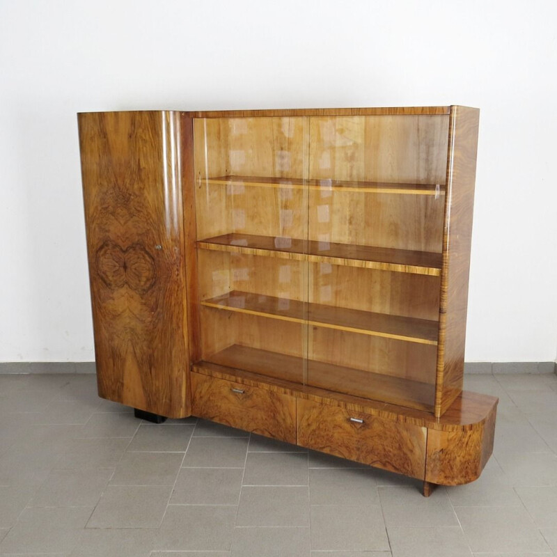 Vintage Art deco Bookcase in wood by Jindrich Halabala 1930s