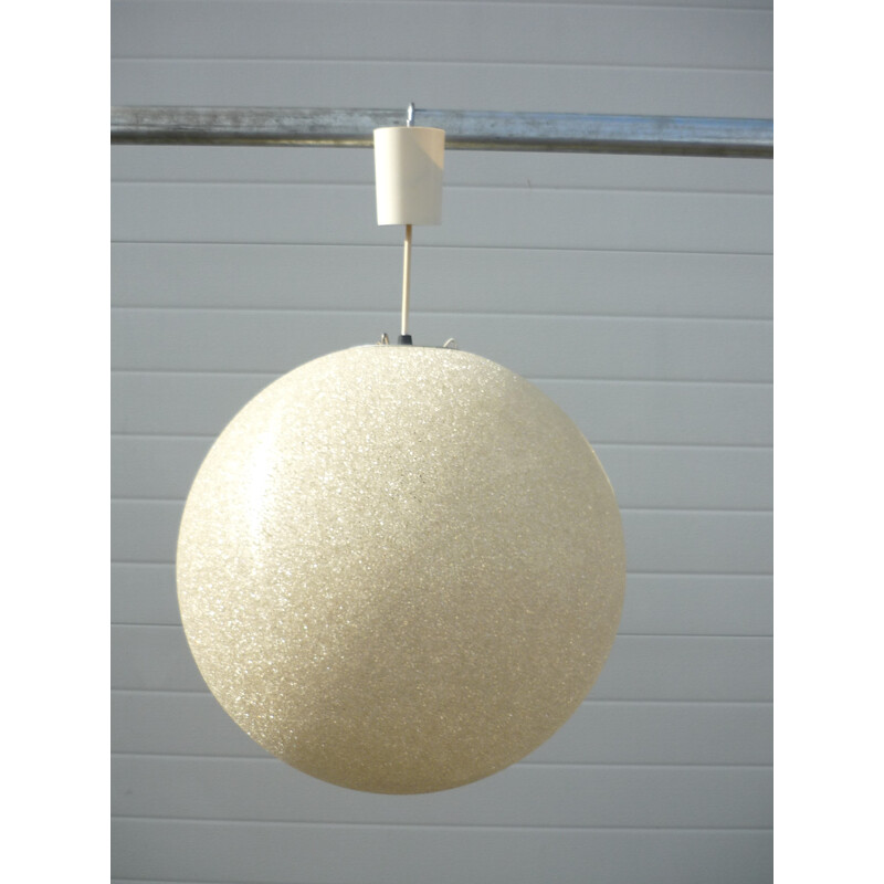 Vintage hanging lamp in pearl grey plastic - 1960s