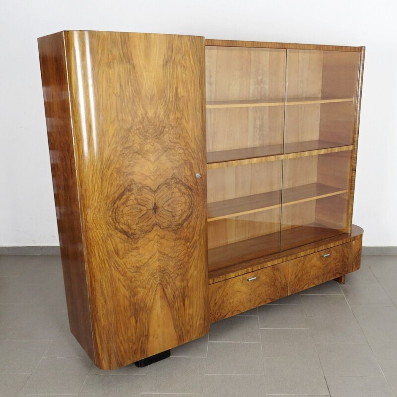 Vintage Art deco Bookcase in wood by Jindrich Halabala 1930s