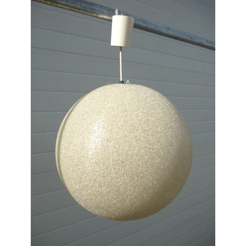 Vintage hanging lamp in pearl grey plastic - 1960s