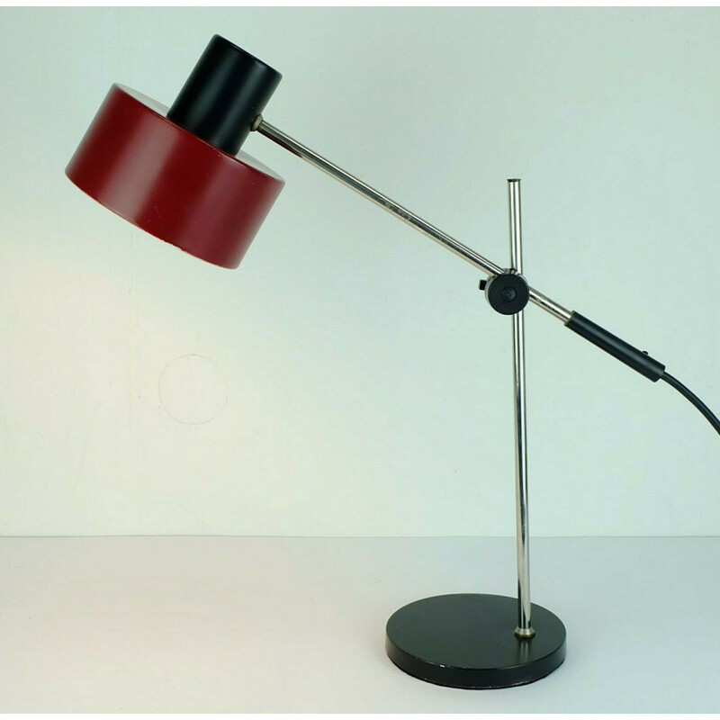 Red and black metal chrome vintage desk lamp by Gura, 1960s