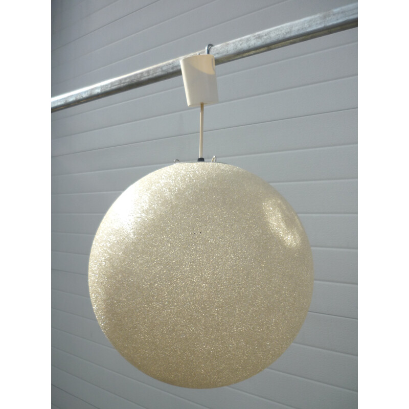 Vintage hanging lamp in pearl grey plastic - 1960s