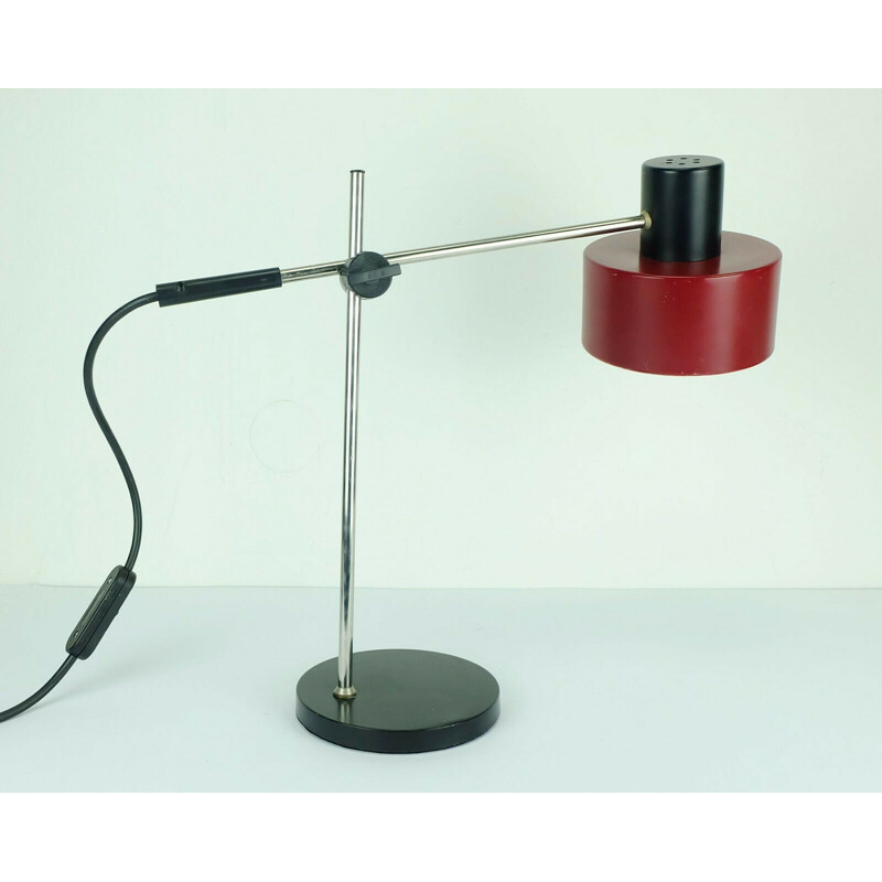 Lampe de bureau vintage en chrome rouge et noir par Gura, 1960