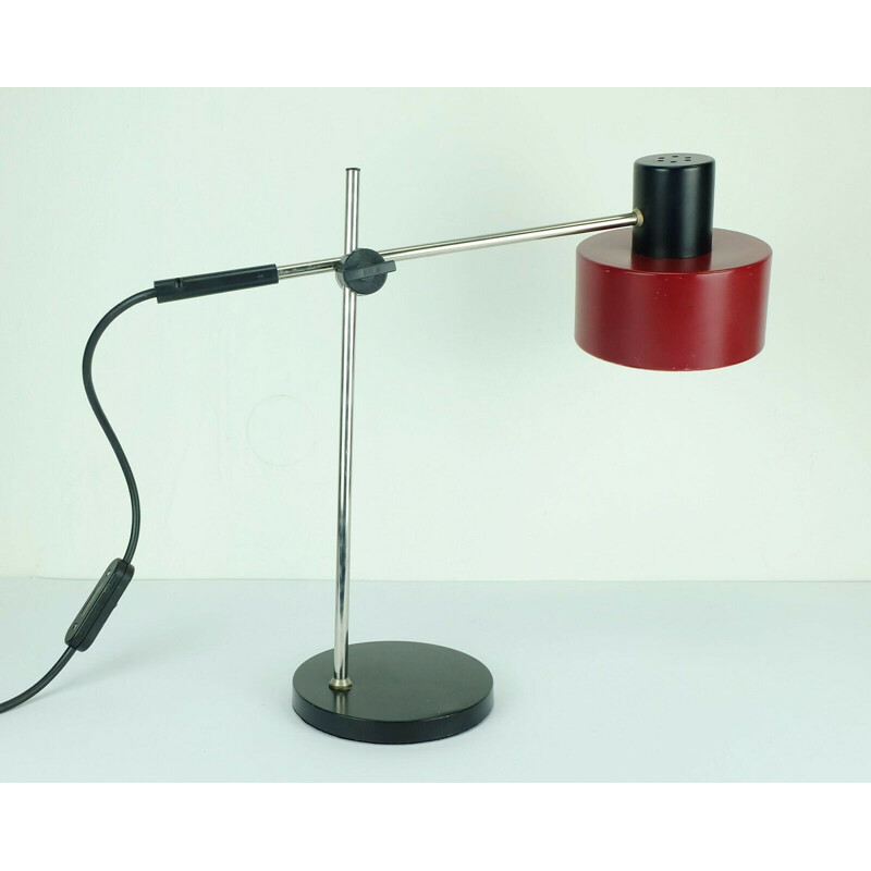 Red and black metal chrome vintage desk lamp by Gura, 1960s