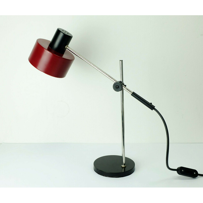 Red and black metal chrome vintage desk lamp by Gura, 1960s