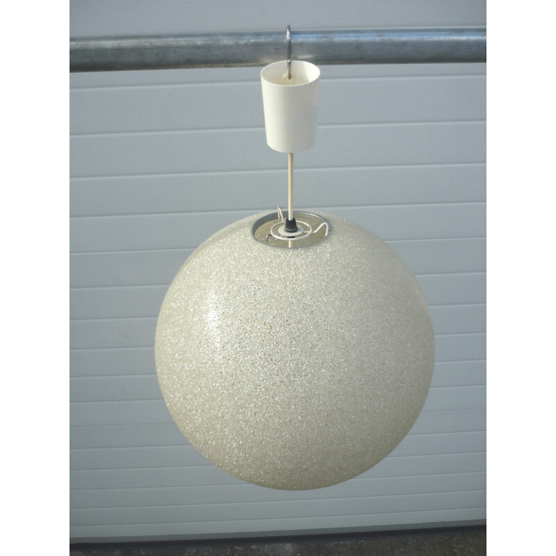 Vintage hanging lamp in pearl grey plastic - 1960s
