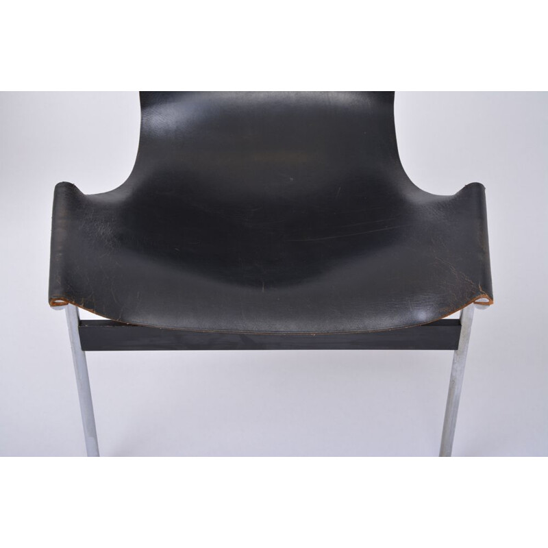 Ensemble de quatre T-Chairs vintage en cuir noir par Katavolos, Littell et Kelly 1952