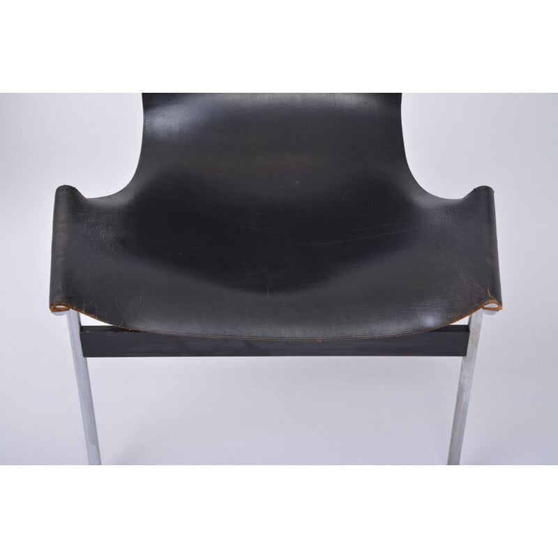 Set of four vintage T-Chairs in black leather by Katavolos, Littell and Kelly 1952