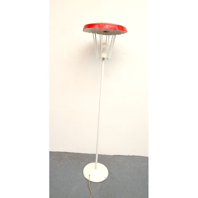 Vintage red and white metal floor lamp, 1950