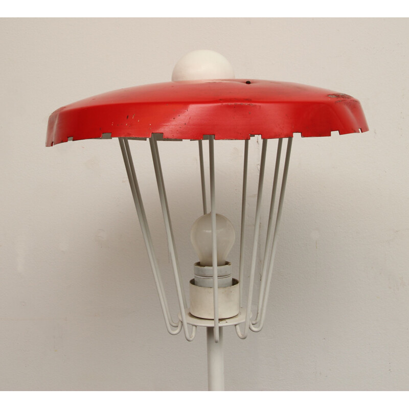 Lampadaire vintage en métal rouge et blanc, 1950